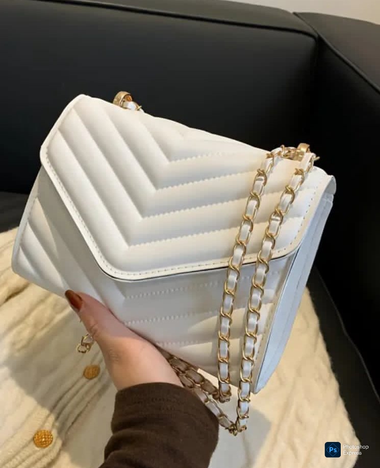 Sac Bandoulière Matelassé "Chevron"  à Chaîne Dorée - Aperçu 3