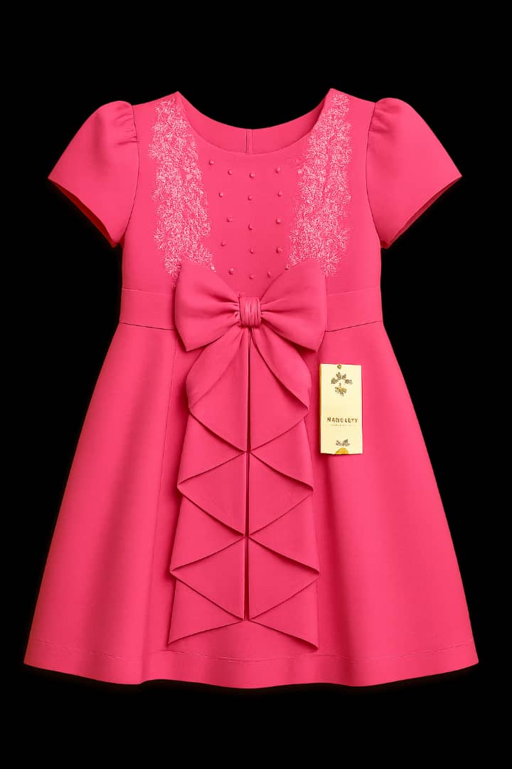 Robe rose élégante pour fille avec nœud et dentelle - Aperçu 2