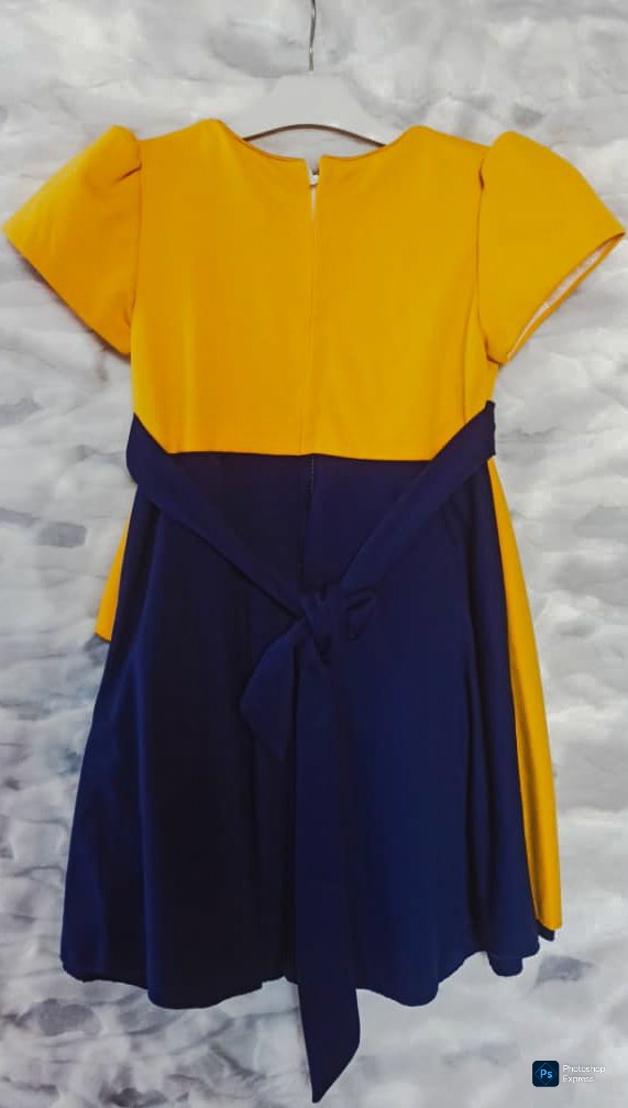Robe de Fête Jaune et Bleu Marine - Aperçu 2