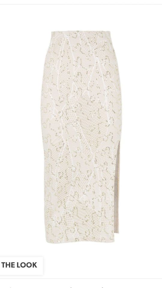 Ensemble bustier et jupe fendue ivoire à sequins - Image 1