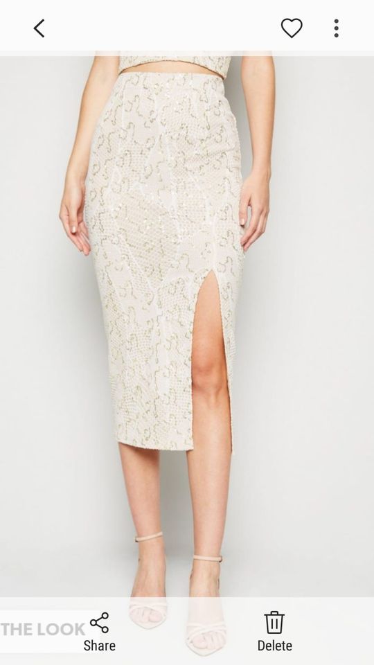 Ensemble bustier et jupe fendue ivoire à sequins - Aperçu 2