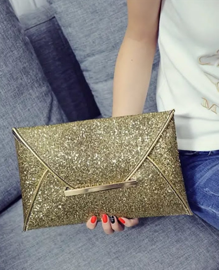 Pochette de soirée dorée à paillettes - Aperçu 2