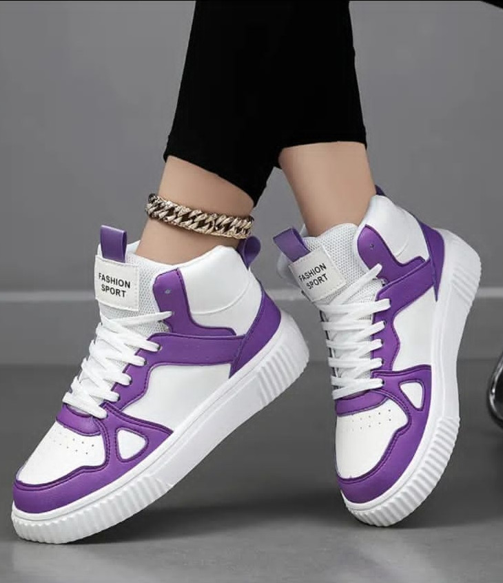 Baskets Montantes Blanc & Violet – Style Sport Femme - Image 1