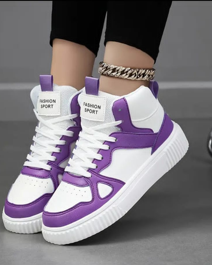 Baskets Montantes Blanc & Violet – Style Sport Femme - Aperçu 2