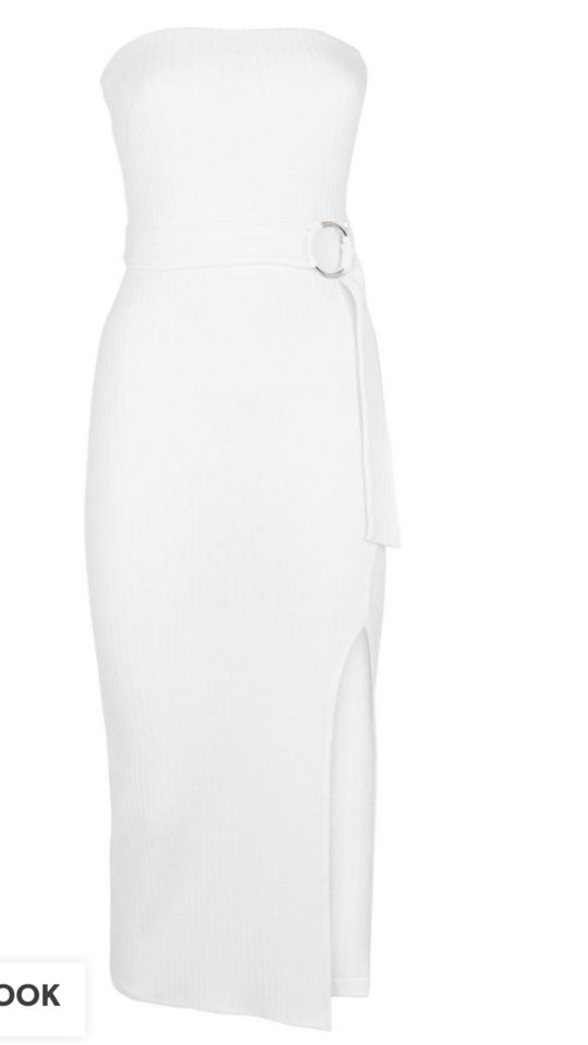 Robe bustier blanche midi avec ceinture et fente élégante - Aperçu 2